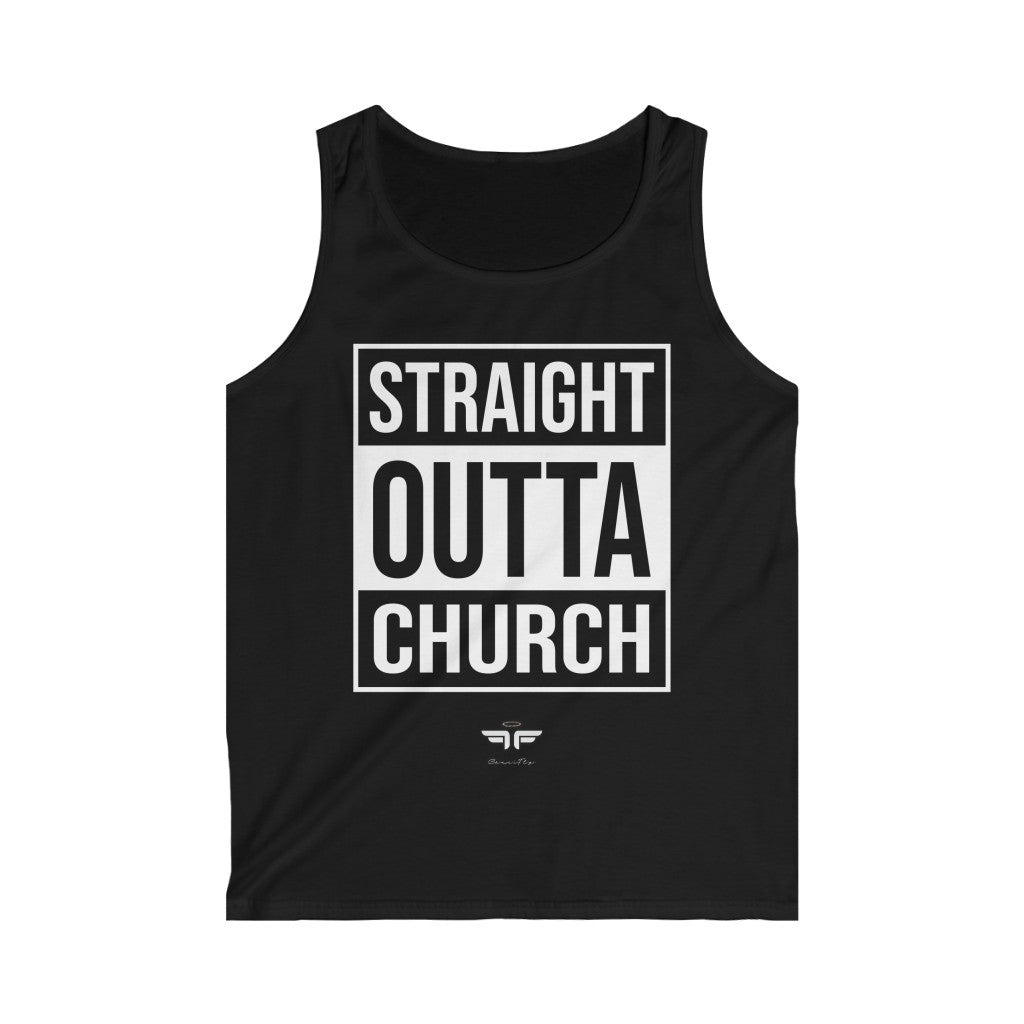 See Philippians 3:20 • "Straight Outta' Church" — Men's Tank Top (black; front) • Shop & Buy Custom-Designed Christian Products & Merchandise Online • Crucifly // Get Fly » Never Die » Testify